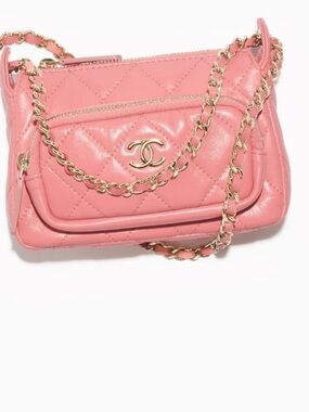 CHANEL Pink Quilted Leather Crossbody with Gold Chain